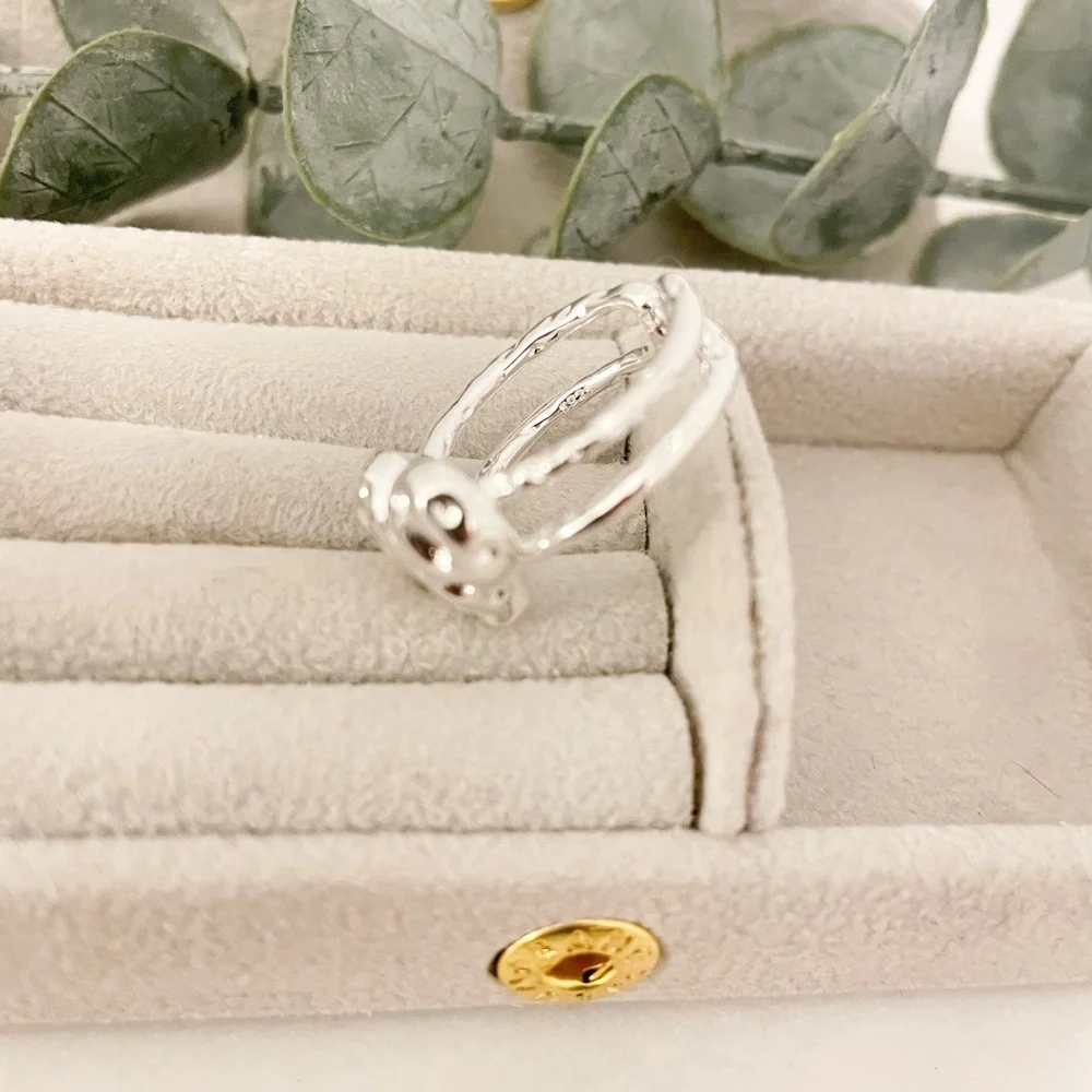 925 Sterling Silver Textured Foil Heart Ring Geometric Ring Silver Heart Ring